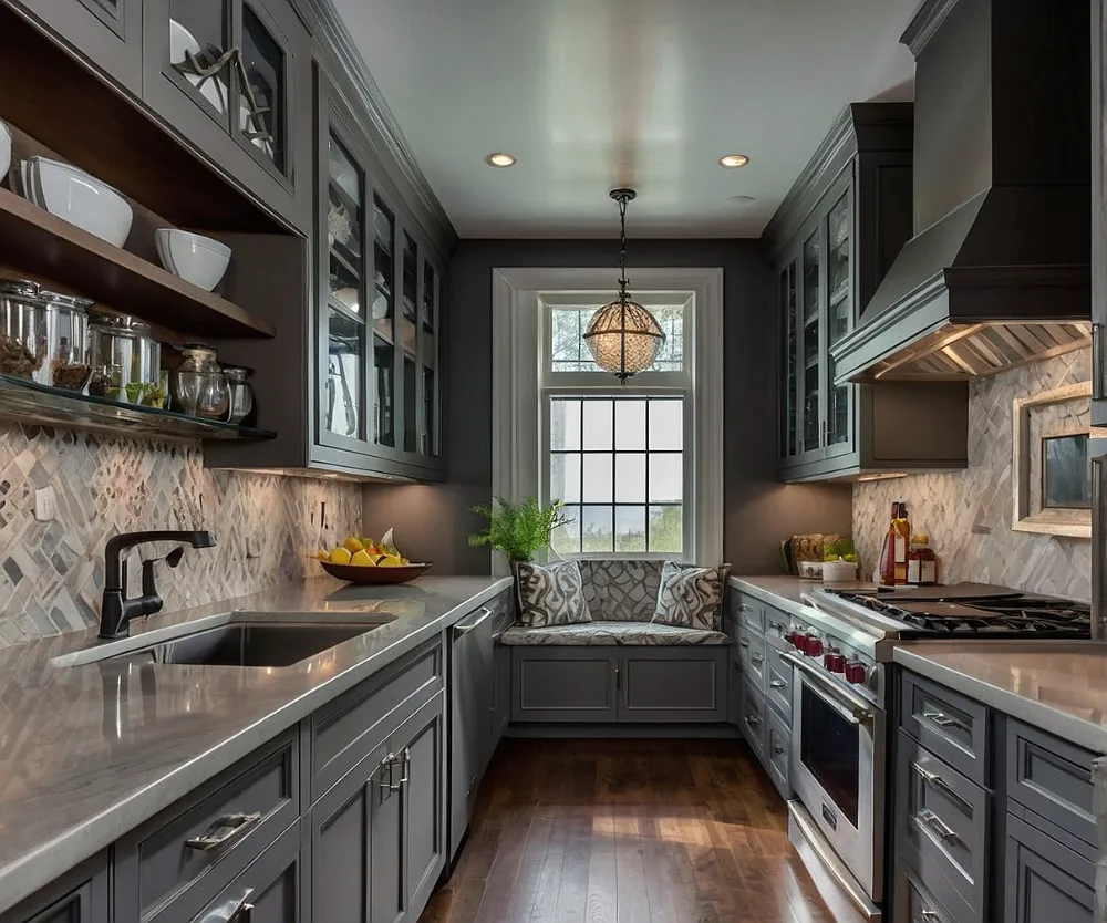 کابینت آشپزخانه دو طرفه طوسی