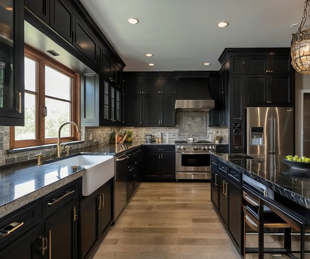 کابینت آشپزخانه دو طرفه مشکی (2) کابینت آشپزخانه دو طرفه مشکی