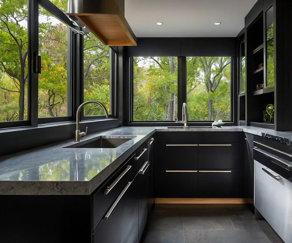 کابینت آشپزخانه دو طرفه مشکی (3) کابینت آشپزخانه دو طرفه مشکی