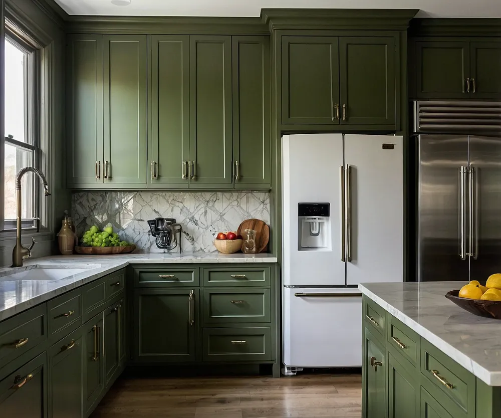 کابینت سبز زیتونی با یخچال سفید کابینت سبز زیتونی با یخچال سفید