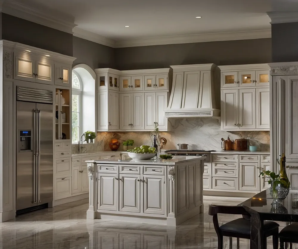 کابینت سفید با یخچال سیلور (2) کابینت سفید با یخچال سیلور