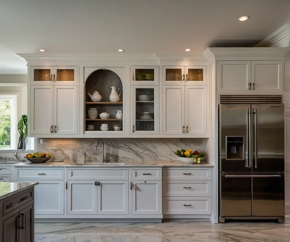 کابینت سفید با یخچال سیلور (3) کابینت سفید با یخچال سیلور