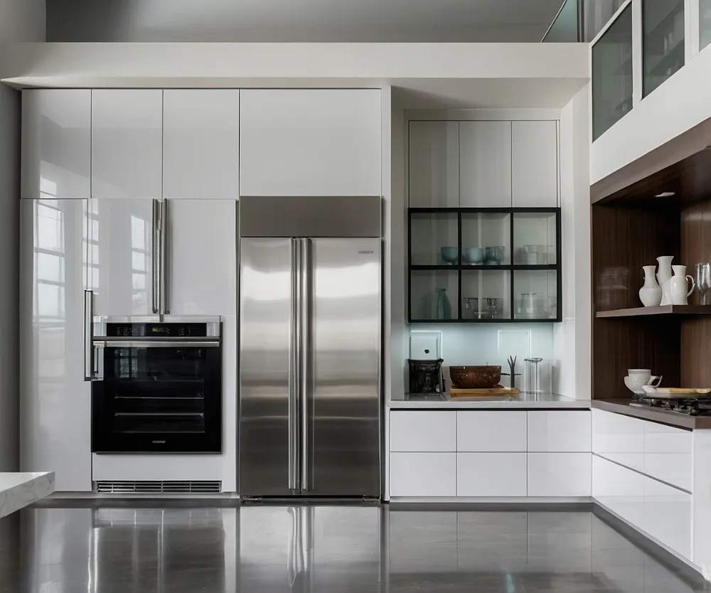 کابینت سفید با یخچال سیلور کابینت سفید با یخچال سیلور