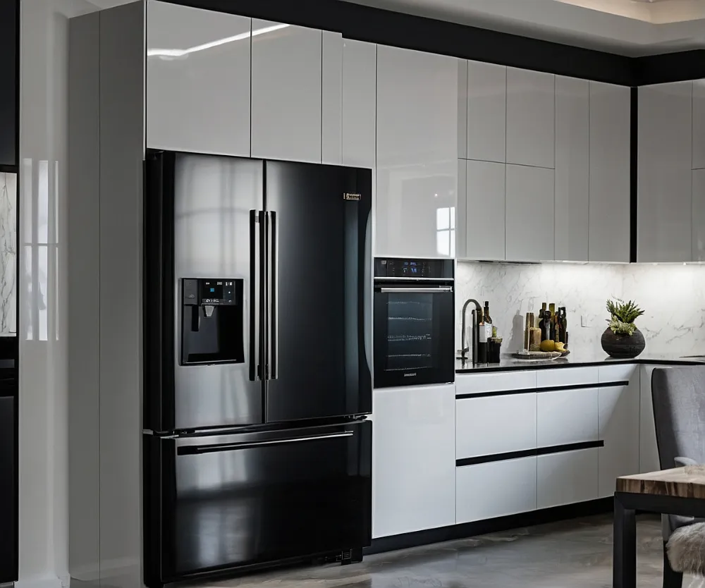 کابینت سفید با یخچال مشکی (2) کابینت سفید با یخچال مشکی