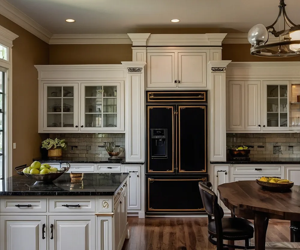 کابینت سفید با یخچال مشکی (3) کابینت سفید با یخچال مشکی