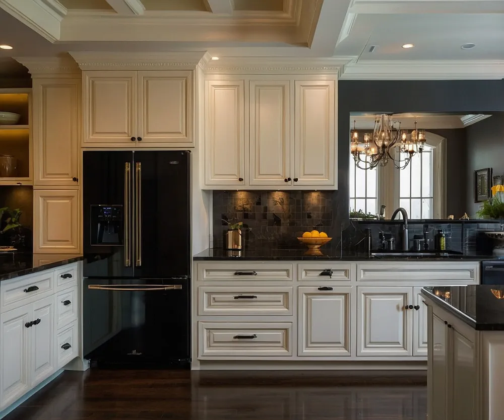 کابینت سفید با یخچال مشکی (4) کابینت سفید با یخچال مشکی