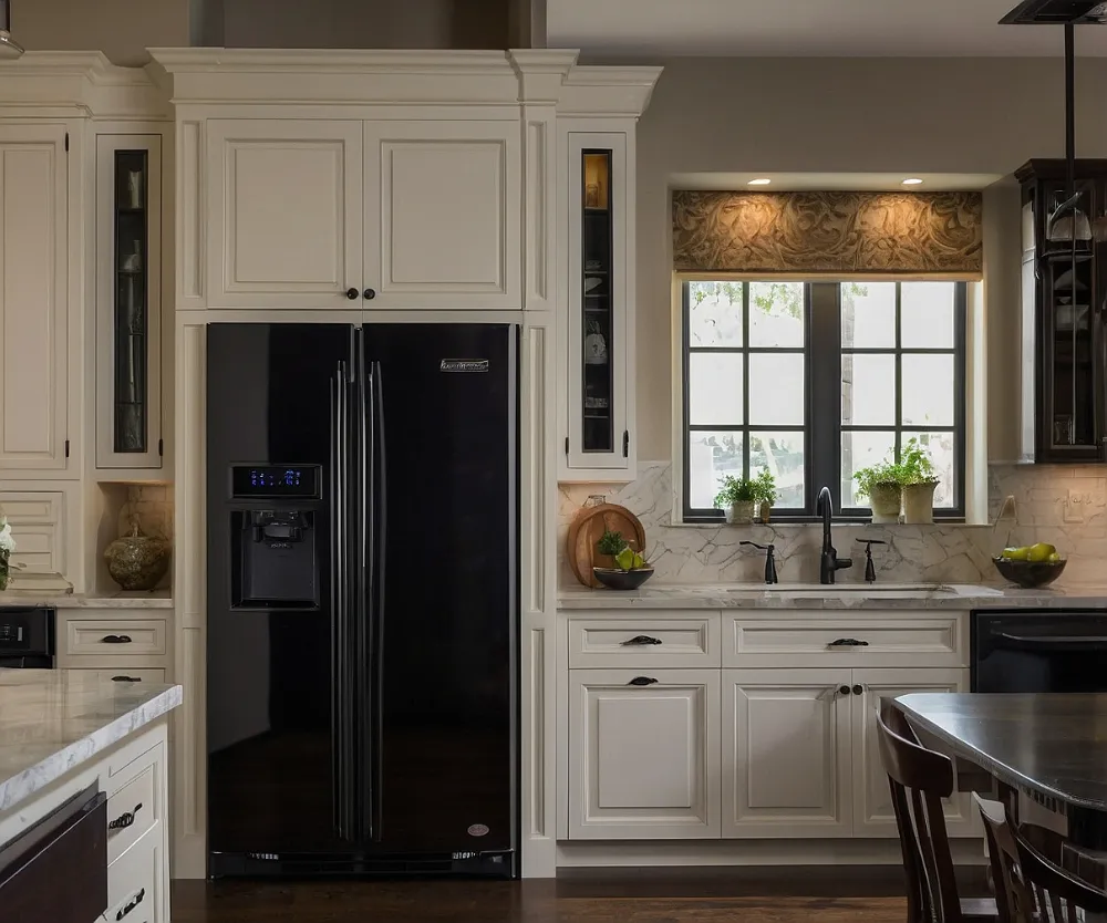 کابینت سفید با یخچال مشکی (5) کابینت سفید با یخچال مشکی