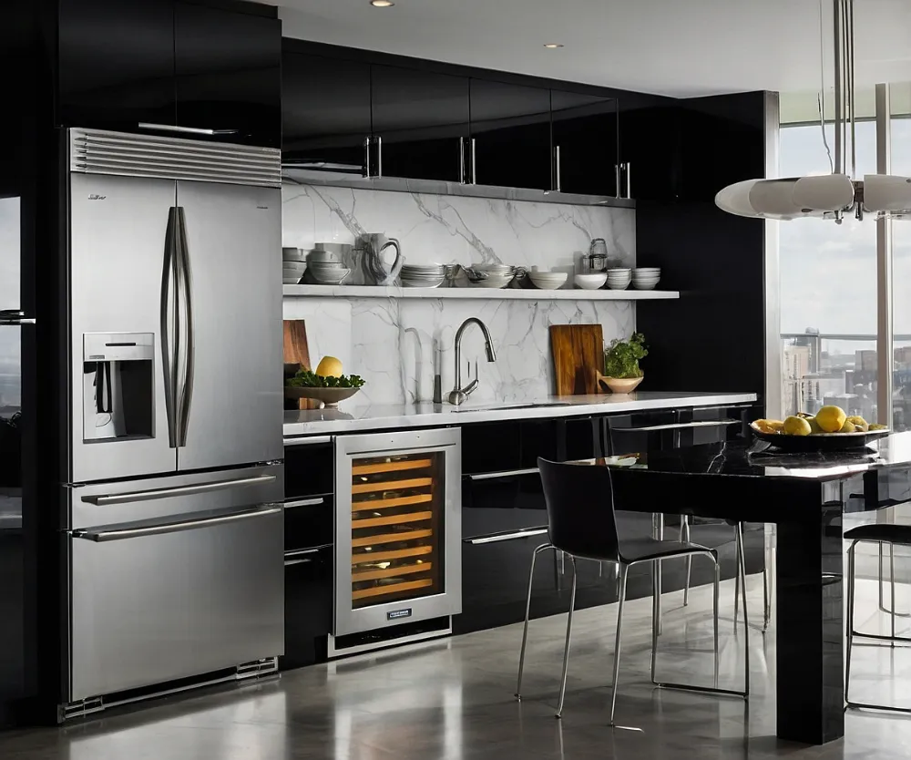 کابینت مشکی با یخچال سیلور کابینت مشکی با یخچال سیلور