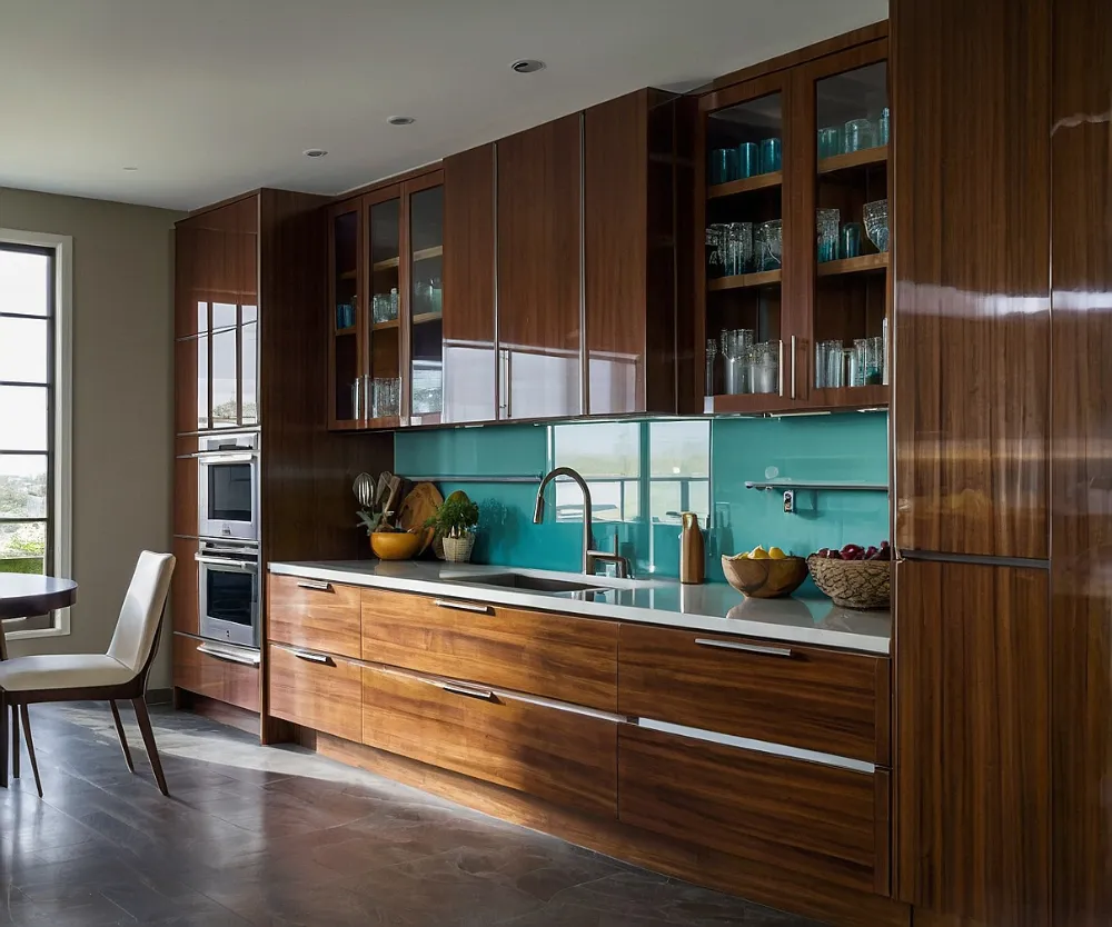 کابینت های‌ گلاس طرح‌ دار چوب