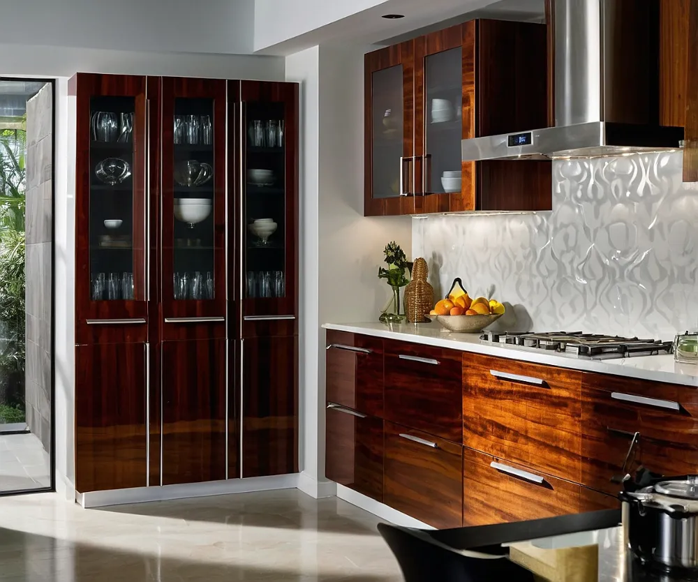 کابینت های‌ گلاس طرح‌ دار چوب