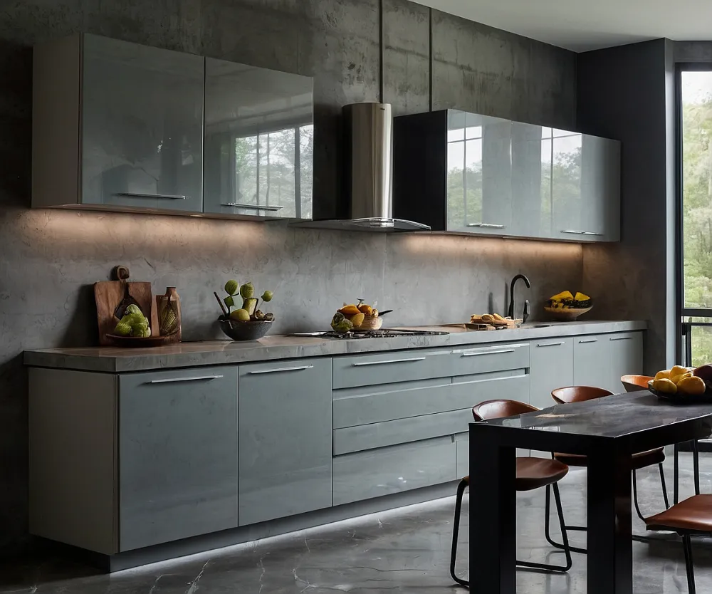 کابینت های‌گلاس طرح دار بتن صیقلی