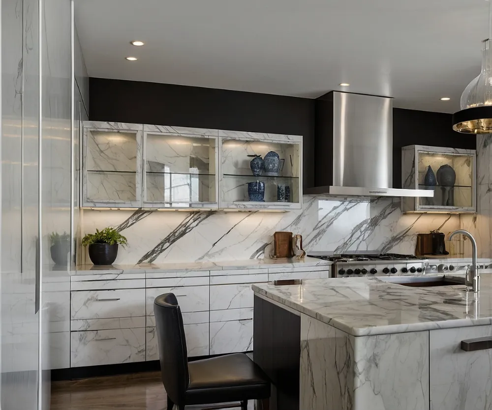 کابینت های‌گلاس طرح دار مرمر