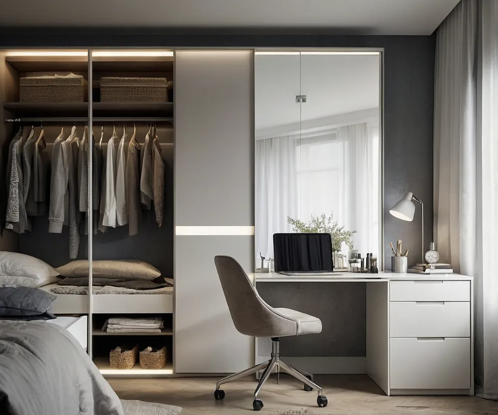 کمد دیواری ریلی با میز تحریر