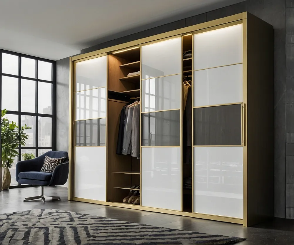 کمد دیواری ریلی سفید طلایی