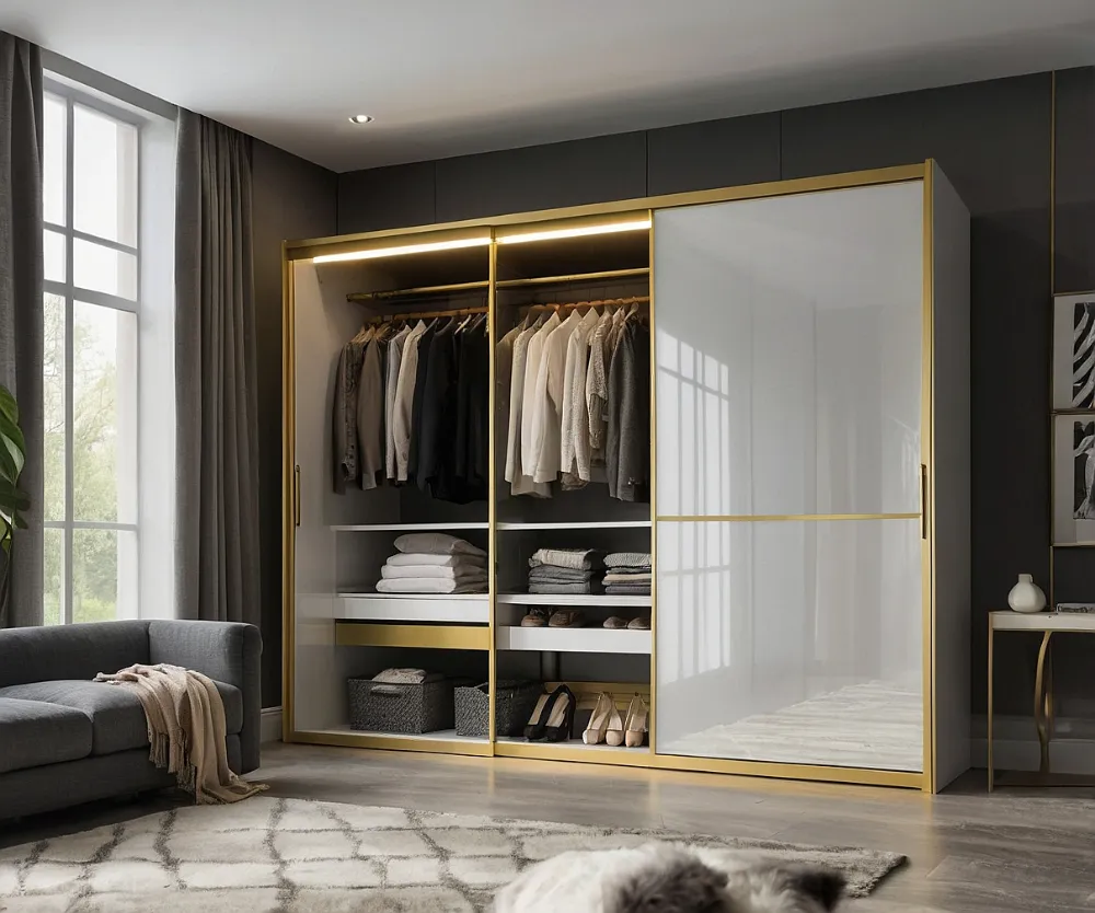 کمد دیواری ریلی سفید طلایی