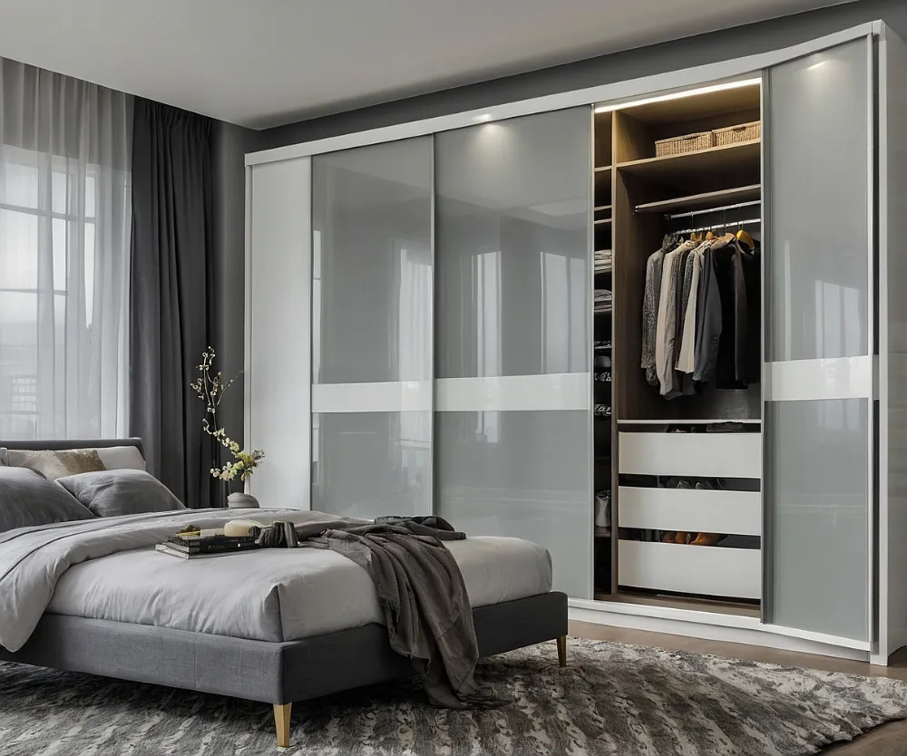 کمد دیواری ریلی سفید طوسی