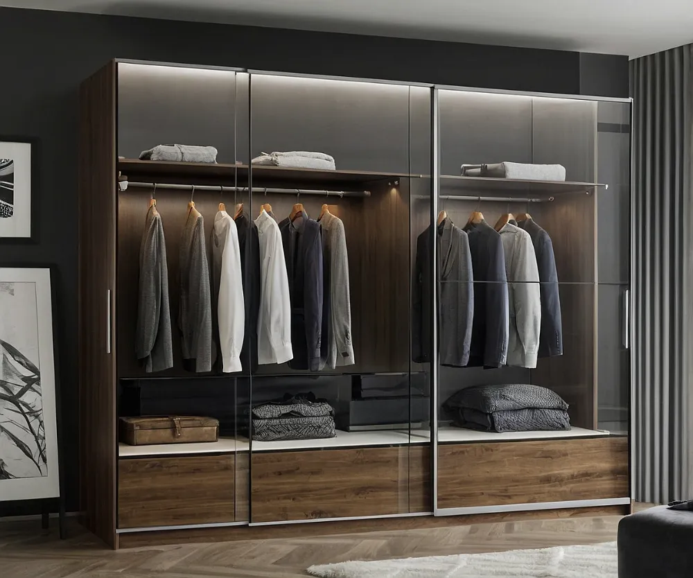 کمد دیواری ریلی شیشه ای فریم لس