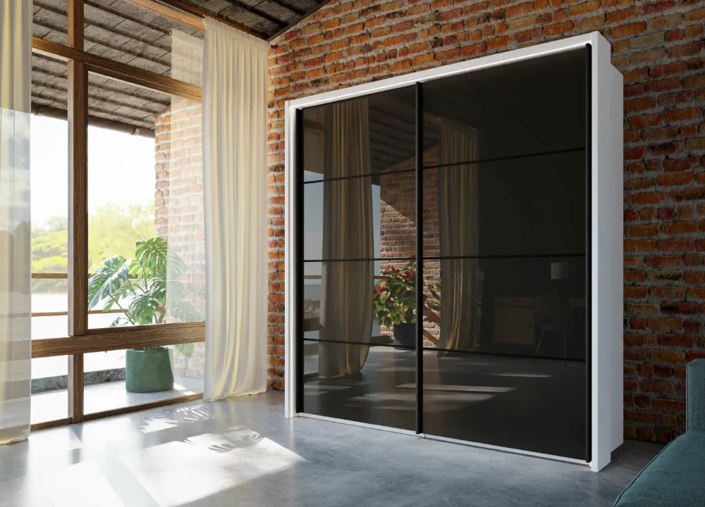 کمد دیواری ریلی شیشه‌ ای دودی