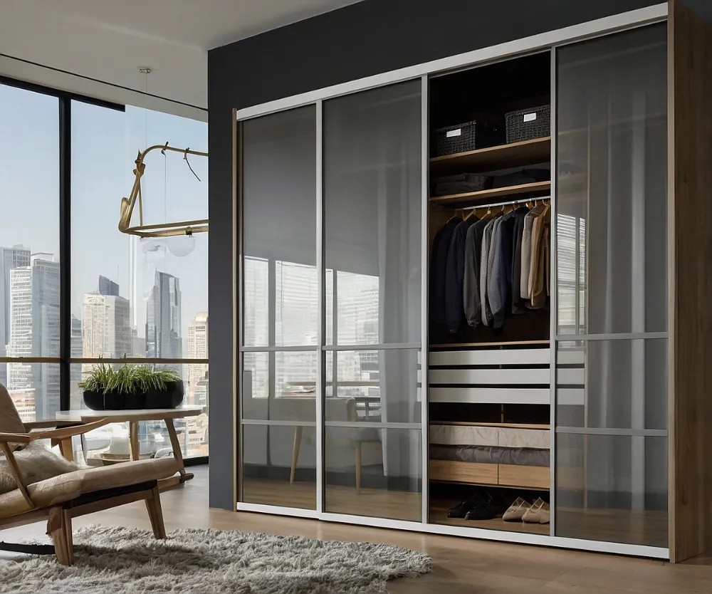 کمد دیواری ریلی شیشه‌ ای مات