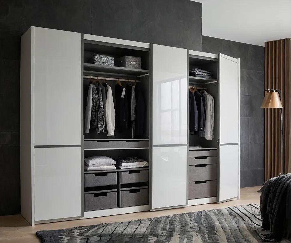 کمد دیواری سفید با حاشیه طوسی