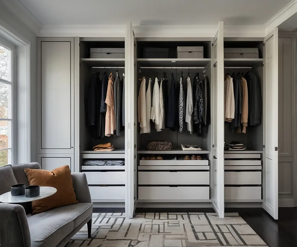 کمد دیواری سفید با حاشیه طوسی