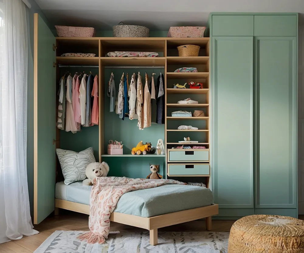 کمد دیواری اتاق کودک با تخت تاشو