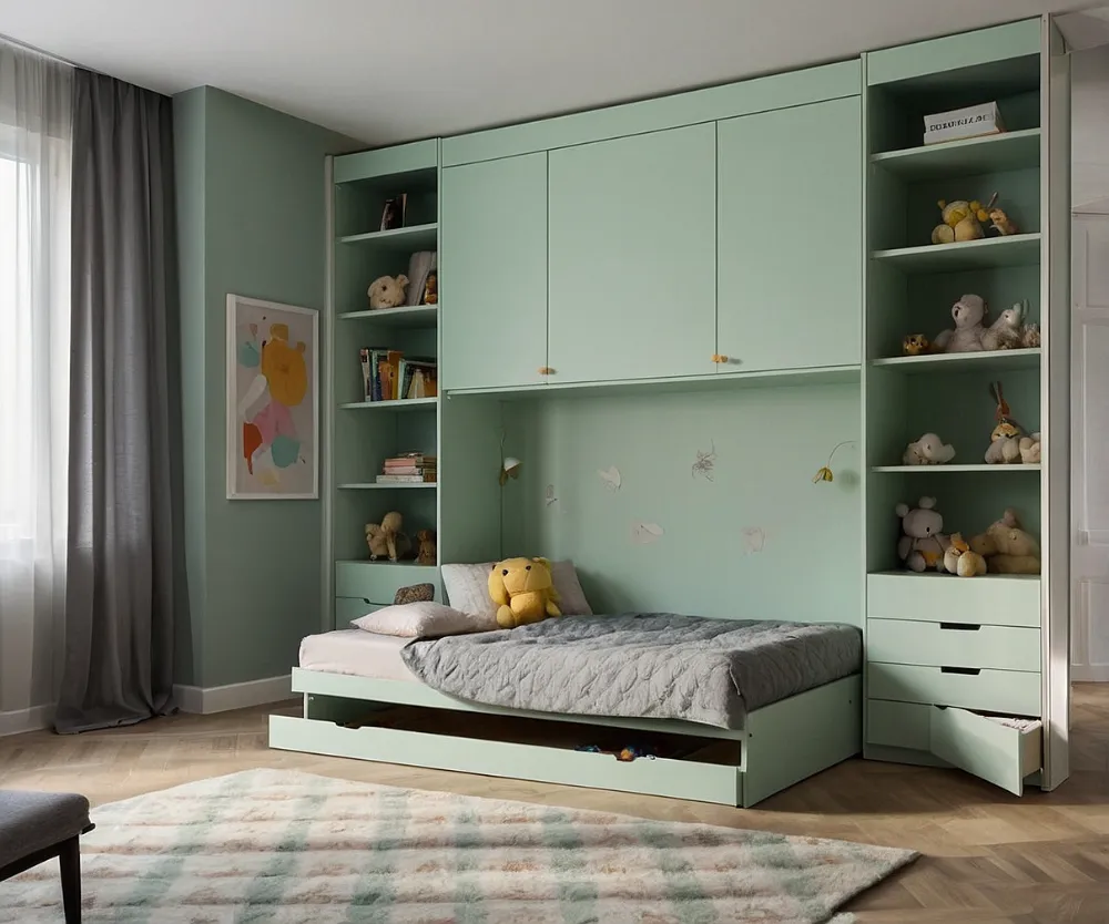 کمد دیواری اتاق کودک با تخت تاشو