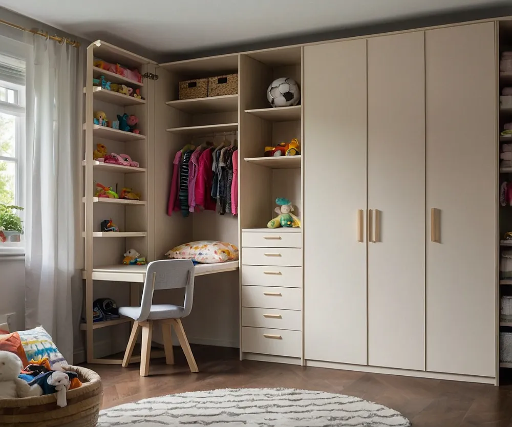 کمد دیواری اتاق کودک با میز تحریر