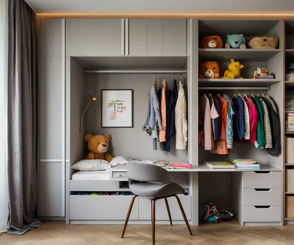 کمد دیواری اتاق کودک با میز تحریر