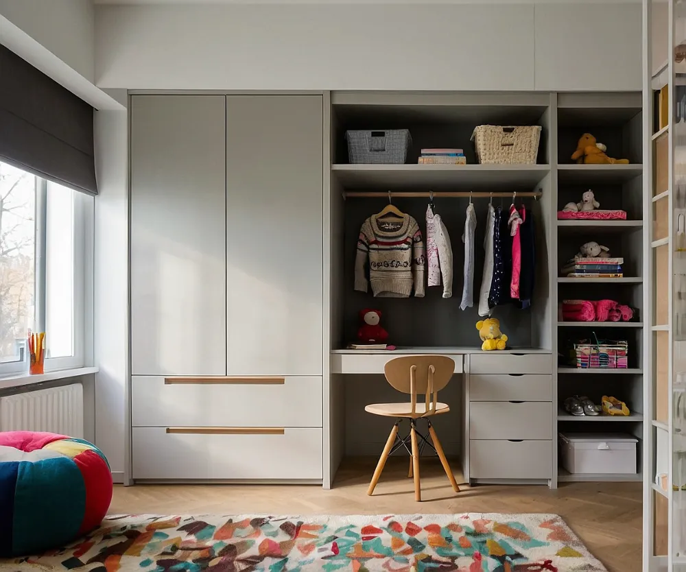 کمد دیواری اتاق کودک با میز تحریر