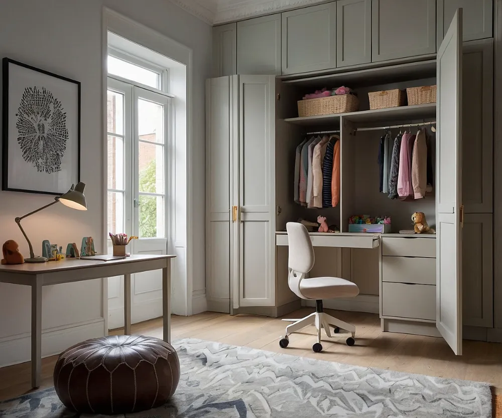 کمد دیواری اتاق کودک با میز تحریر