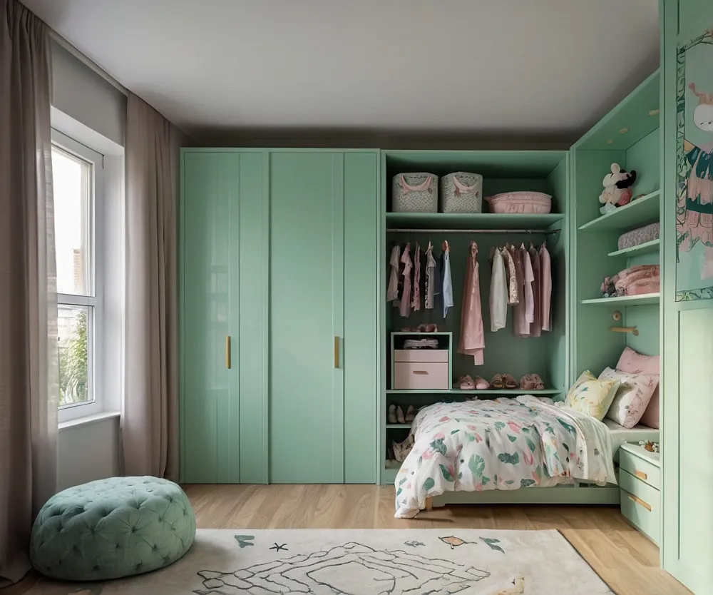 کمد دیواری اتاق کودک دخترانه سبز نعنایی