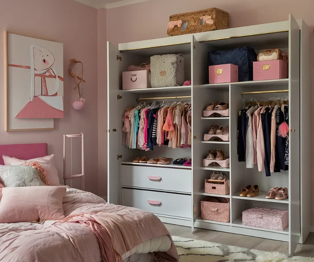 کمد دیواری اتاق کودک دخترانه صورتی