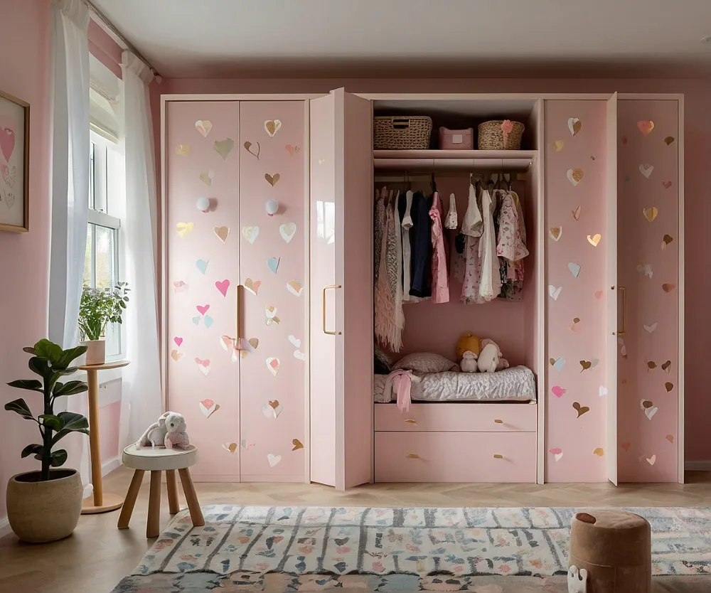 کمد دیواری اتاق کودک دخترانه قلبی