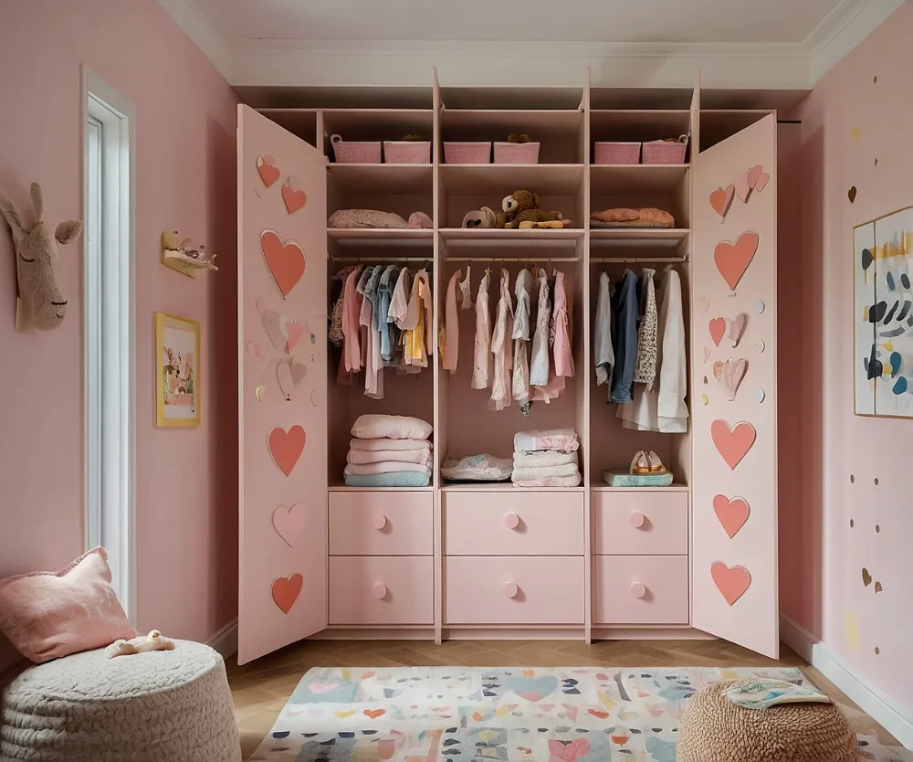 کمد دیواری اتاق کودک دخترانه قلبی