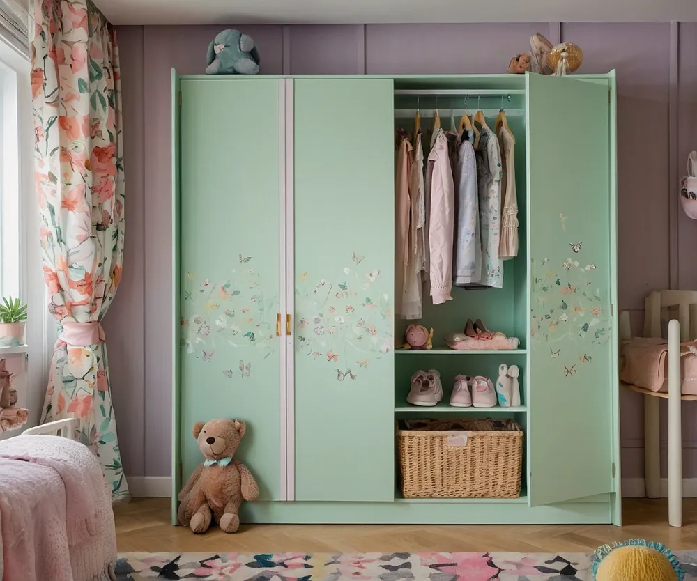 کمد دیواری اتاق کودک دخترانه پروانه ای