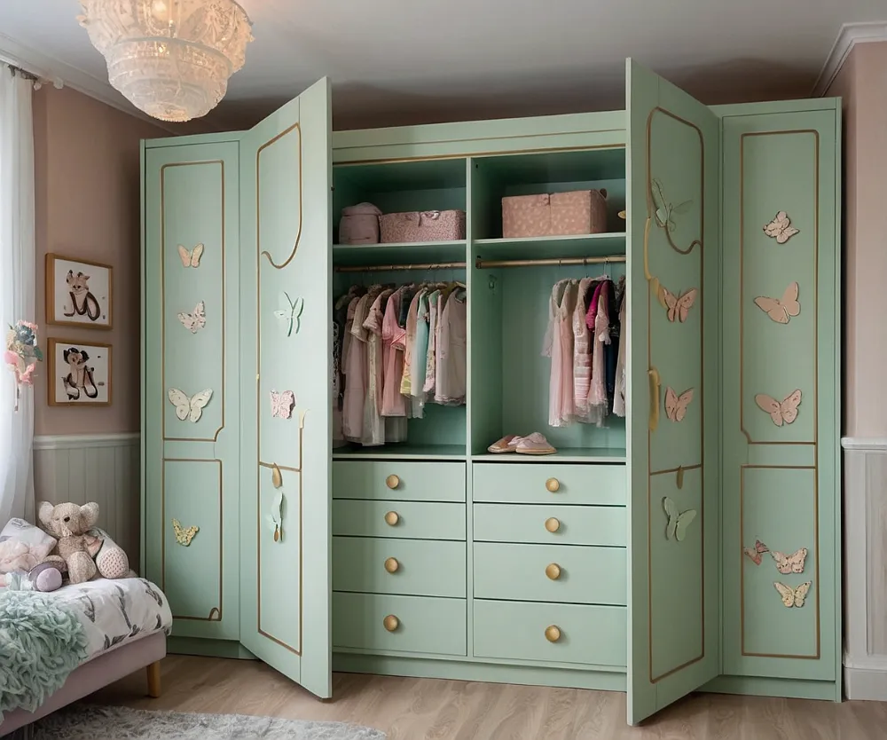 کمد دیواری اتاق کودک دخترانه پروانه ای