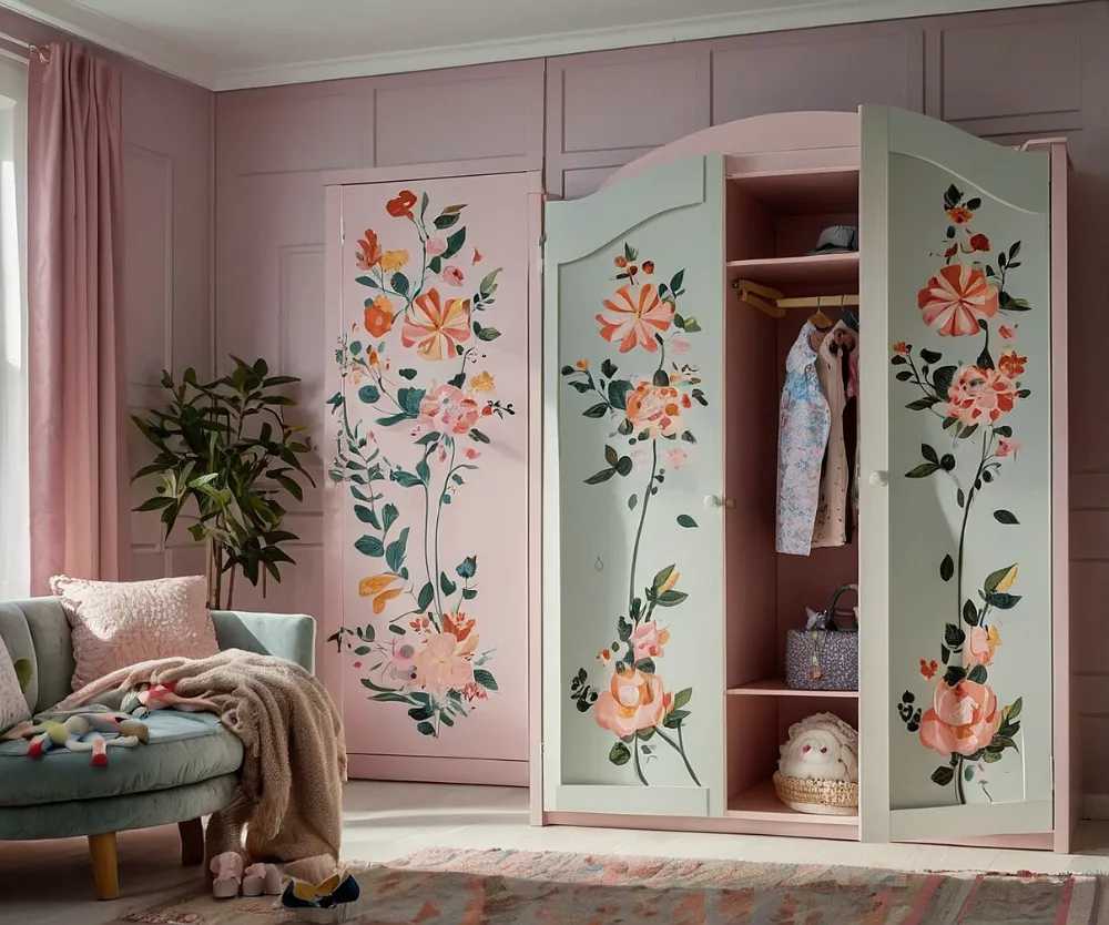 کمد دیواری اتاق کودک دخترانه گل گلی