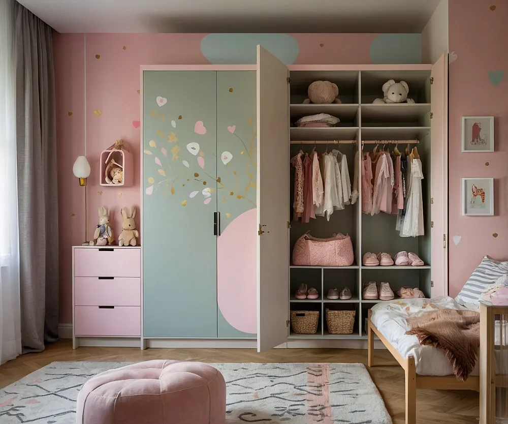 کمد دیواری اتاق کودک دخترانه گل گلی