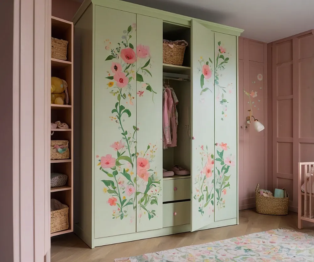 کمد دیواری اتاق کودک دخترانه گل گلی