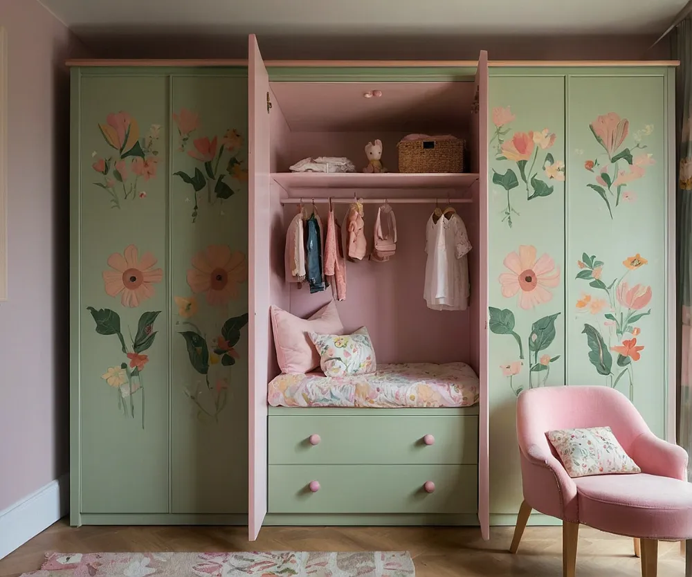کمد دیواری اتاق کودک دخترانه گل گلی