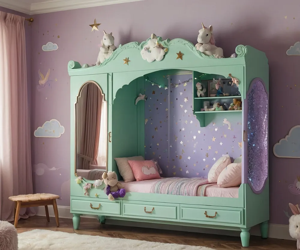 کمد دیواری اتاق کودک دخترانه یونیکورن