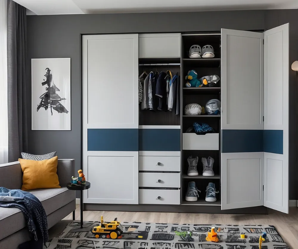 کمد دیواری اتاق کودک پسرانه آبی سفید