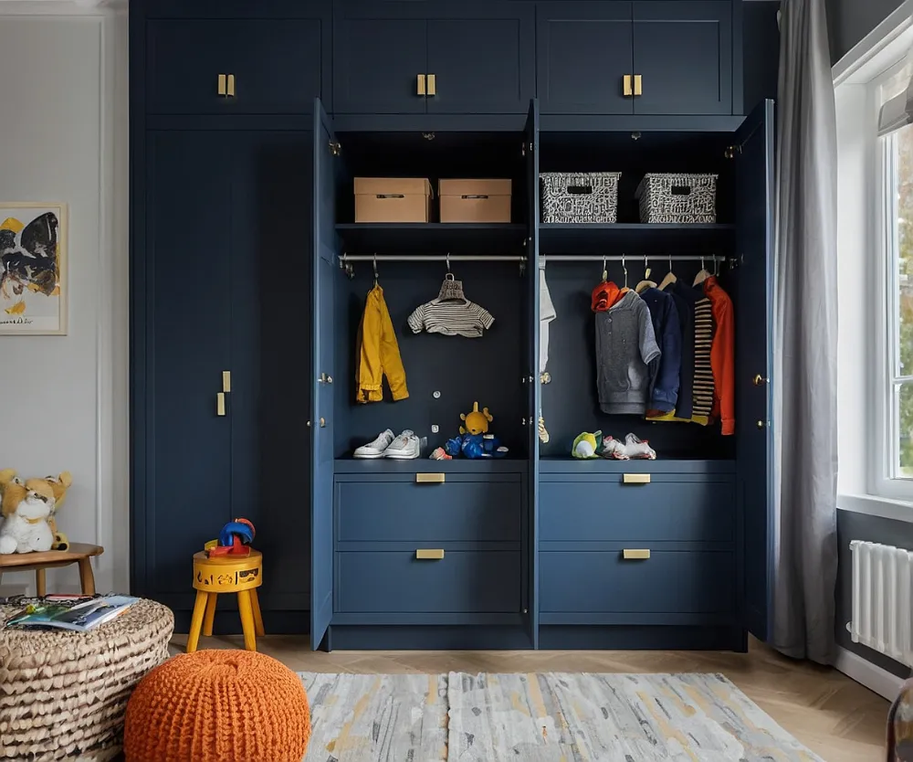 کمد دیواری اتاق کودک پسرانه آبی کاربنی