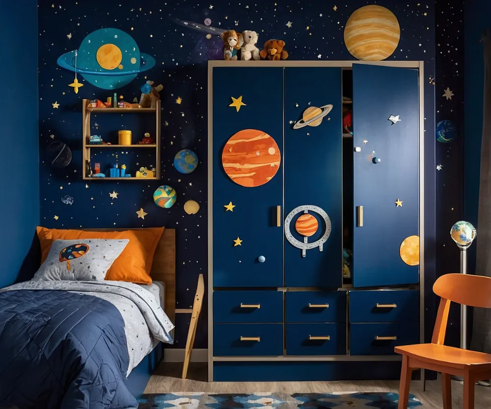 کمد دیواری اتاق کودک پسرانه با طرح فضایی