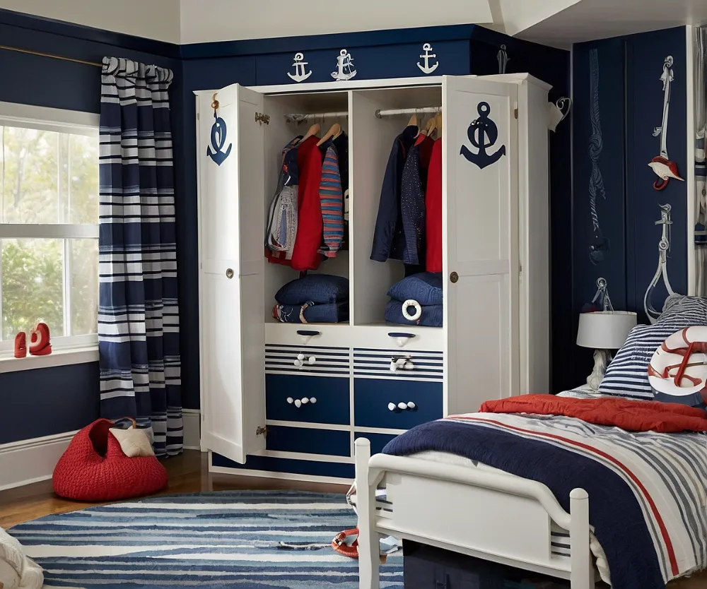کمد دیواری اتاق کودک پسرانه با طرح کشتی