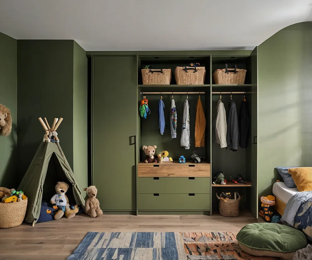 کمد دیواری اتاق کودک پسرانه سبز زیتونی