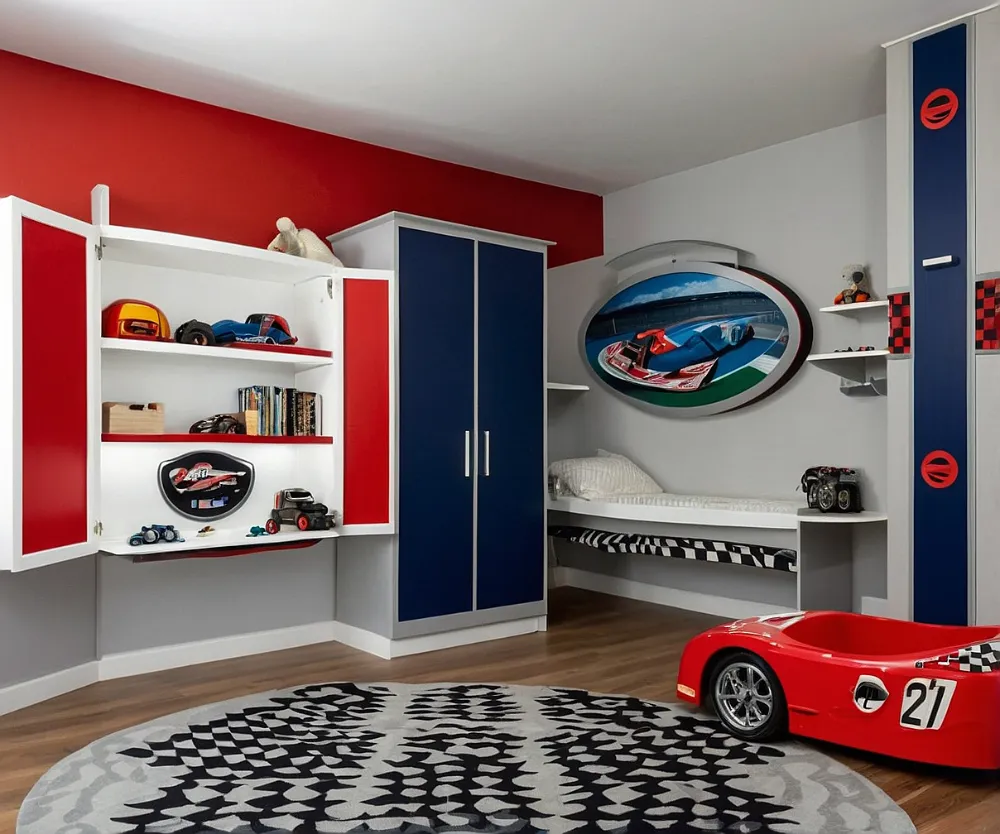 کمد دیواری اتاق کودک پسرانه طرح ماشین