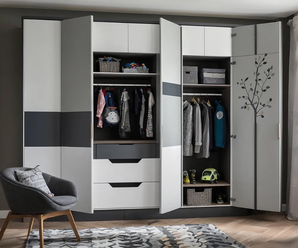 کمد دیواری اتاق کودک پسرانه مدرن طوسی سفید