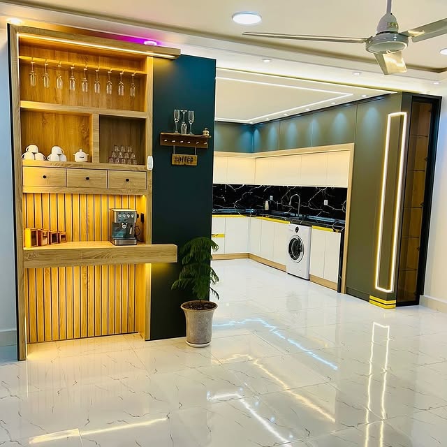 کابینت آشپزخانه بدون اپن همراه کافی بار